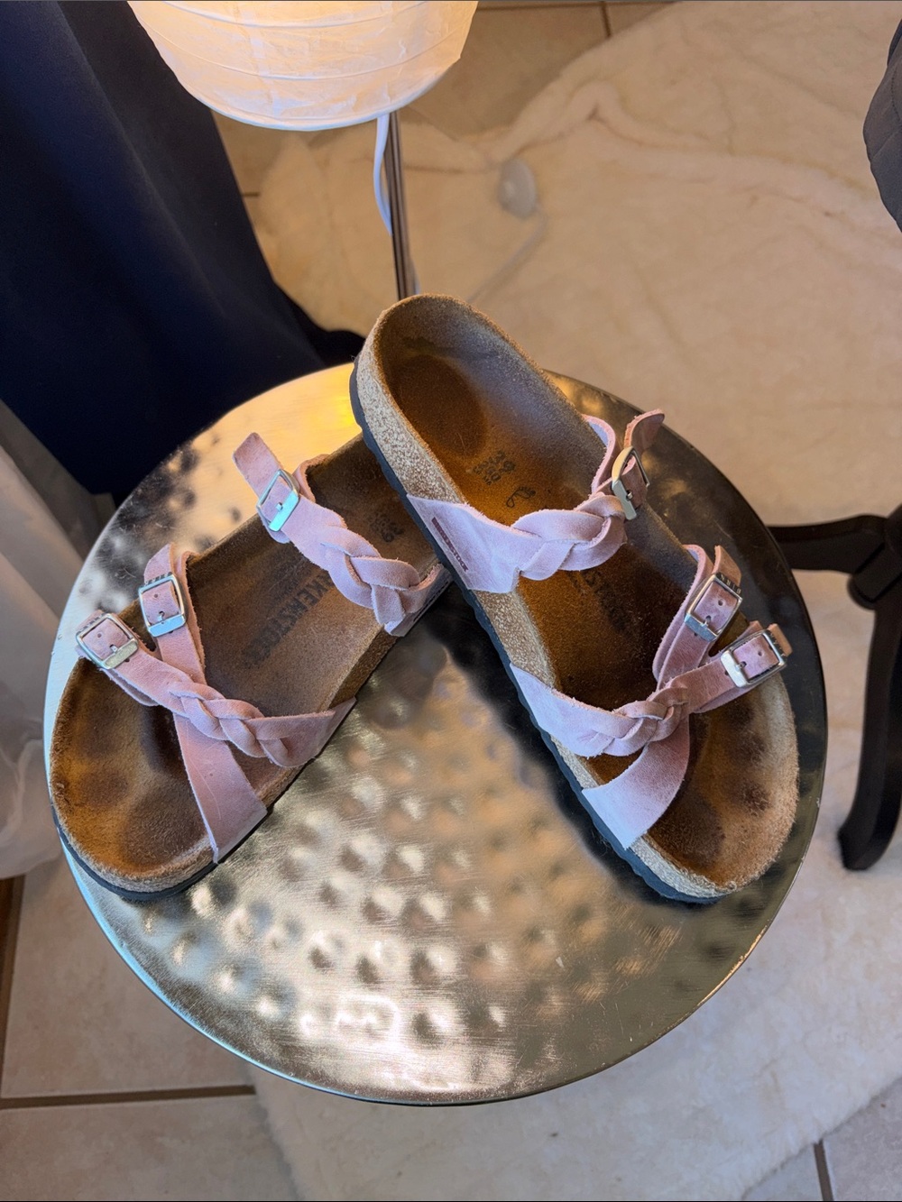Birkenstock Women’s Mauve Pink Braided Suede Double Strap Sandals